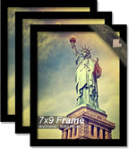 100% Solid Wood 7x9 Picture Frame Set of 3, Black Frame for 7 x 9 Inch Picture Poster Photo, Light Weight 7 by 9 HQ Matte Black Frame for Wall - 3 Pack/Black/7"x9"