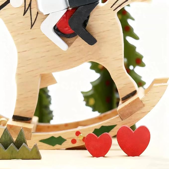 Natural Solid Wood Handcrafted Beech Wooden, Musical FigureTotoro/Carousel/Fairy/Ballerina Figurine,Rotating Hand Crank Mechanism Music Box,Musical Decorations (Lover Riding a wodden Horse)