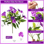 Artificial Fake Flowers for Outdoor, 6 Bundles UV Resistant Faux Plants Decoration Silk Flowers No Fade Plastic Flowers for Outside Planters Home Porch Patio Yard Garden Decor(Purple)