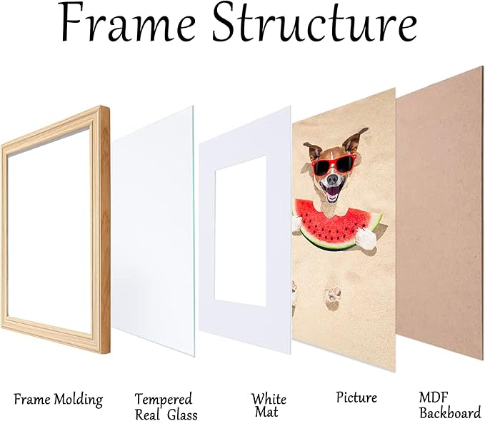 5x7 Picture Frame Natural,5 x 7 Frames with Mat for 4 x 6,Wooden Frame 5x7 with Tempered Glass,5 by 7 Frame Collage Frames Wall or Tabletop, Perfect for Décor Gifts