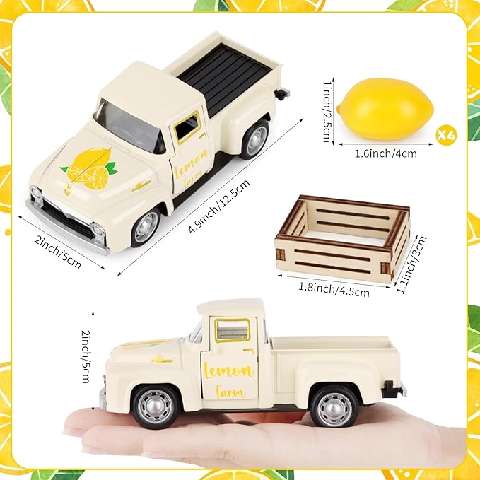 Lemon Decor Vintage Truck Decor with Mini Faux Lemons Summer Table Centerpieces Lemon Tiered Tray Decor for Home Kitchen Farmhouse Shelf Accessories