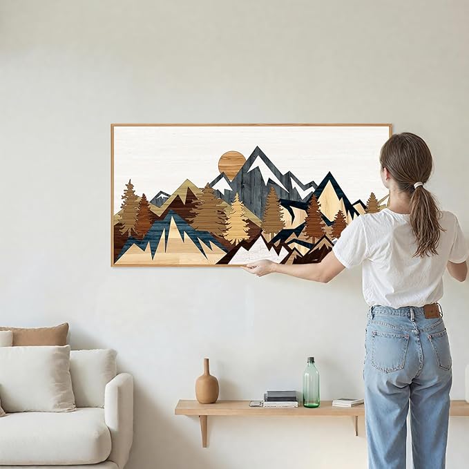 SIGNINART Vintage Mountain Framed Canvas Wall Art, Boho Sunrise Art Prints, Forest Nature Wilderness Art Paintings, Modern Farmhouse Woodcut Style Wall Decor for Living Room Bedroom, Office 20"x40"