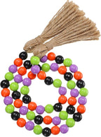 Equsion Seasonal Wooden Bead Garland with Tassels, 3.3 ft Holiday Vintage Boho Bead Garland Easter Tray Decoration, Vase Wall Room Art Birthday Party Decoration(Halloween Colors)