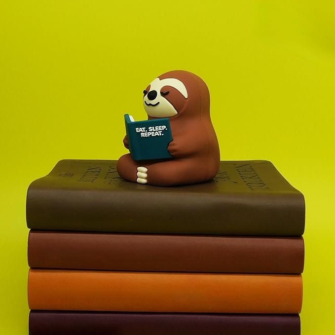 Little Readers – Cute Figurines for Bookshelves, Desks, Terrariums & Home Decor – Book-Loving Animal Statue – Sloth