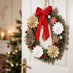 EASY JOY 9Pcs Christmas Hanging Decorations - 3D Paper Christmas Tree Hanging Decor Log White Snowflake Ornaments Christmas Decorations Outdoor Indoor for Xmas Party,Boho Home,Window Door Decor