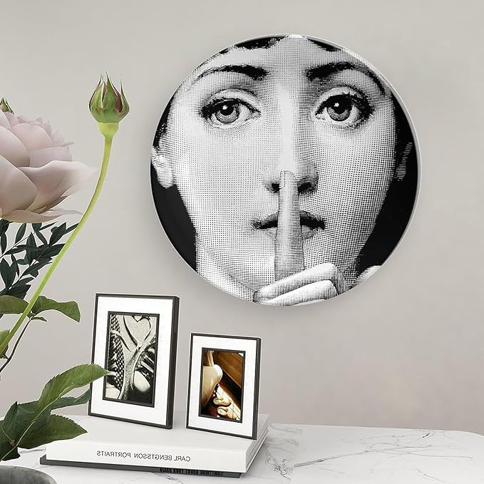 Lina Cavalieri Plate, Wall Decorative Plate, Mysterious Face Plate Wall Hanging Decoration,Including Bracket And Special Spring HooK, (Style-7, 8inch)