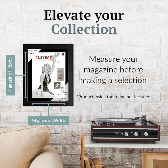 Creative Picture Frames 8.25 x 11.50 Magazine Frame with Full-Strength Glass, Holds Up To A 1/4" Thick Media with Installed Hangers for Easy Mounting, 11x14 Black Frame with Black Mat