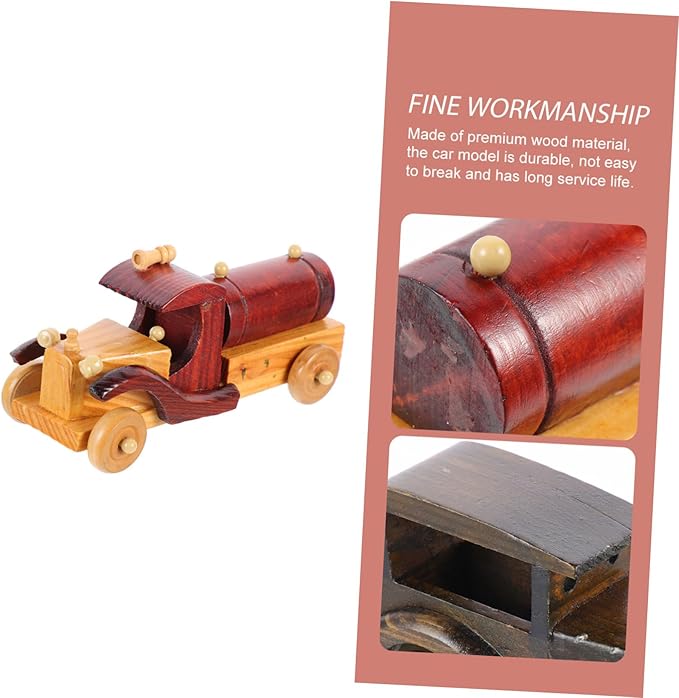 OUNONA Vintage Wood Car Model Ornament Miniature Desktop Automobile Decoration for Retro Room Decor and Stylish Wooden Craft for Living Room Bedroom Study and House