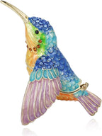 Hand Painted Trinket Box for Home Decor Accents, Enamel Hinged Jewelry Box for Bookshelf Office Table Desk Decoration, Classical Figurine Collectible Keepsake Animal Sculptures (Hummingbird)