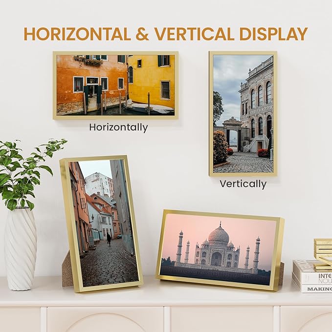 6x11 Aluminum Metal Picture Frame,Tempered Glass Gold Photo Frame 6x11 for Family Photo,Posters,Art,Document to Wall Mount Horizontally or Vertically