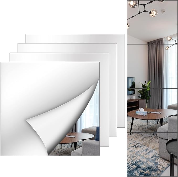 Shiftshade Mirror Wall Full Length,12X14 Inch Unbreakable Mirror Tiles for Bedroom Home Gym Door, Acrylic Mirror Full Body Shatterproof Mirror Stickers for Walls,Mirror Sheets (4pcs)