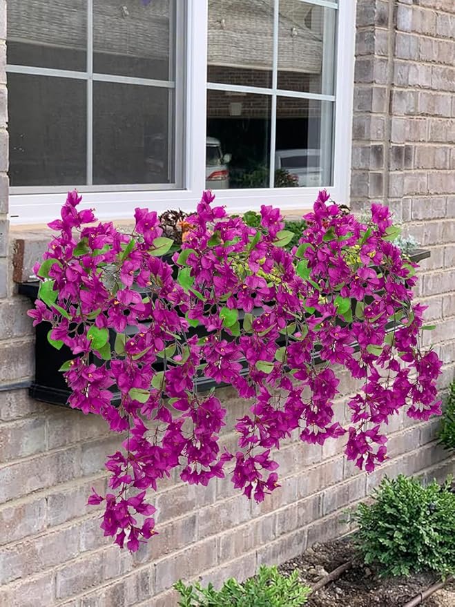 33.5" Bougainvillea Artificial Flowers Fake Purple Flowers, UV Resistant Long Sprays Artificial Bougainvillea Flowers for Indoor & Outdoor Decor, 3PCS Faux Hanging Flower for Home Room Wedding Porch