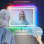 LOAAO 48"X36" LED Bathroom Mirror with Lights, Anti-Fog, Dimmable, RGB Backlit + Front Lighted, Bathroom Vanity Mirror for Wall, Memory Function
