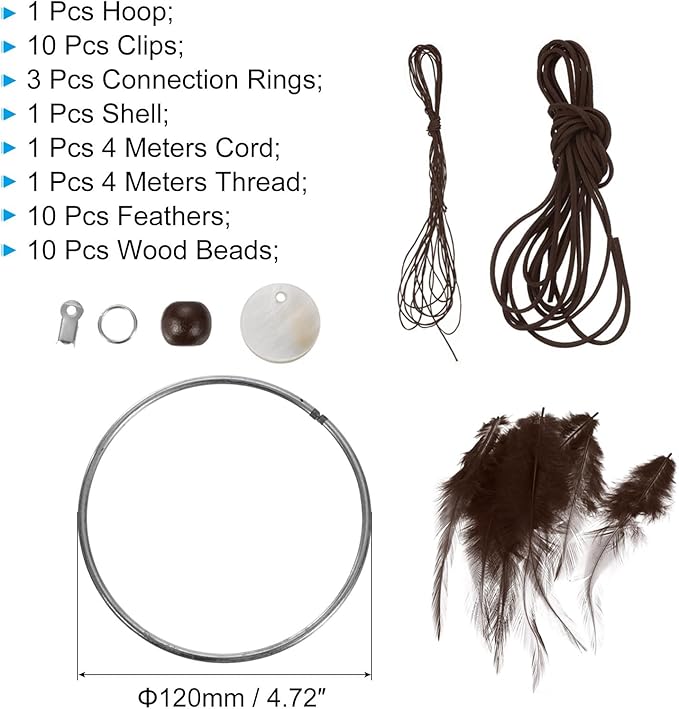 PATIKIL DIY Dream Catcher Kit, Brown, 120mm / 4.7 inches, Customizable, Adult, Nature, Bohemian Style