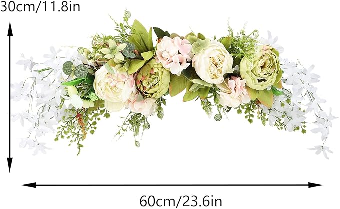 IUIBMI 29.5 inch Wedding Arch Flowers, Spring Decorative Peony Swags with Green Leaves Rustic Artificial Floral Swag Peony Door Wreath for Front Door Wedding Arch Wall Decor (E)