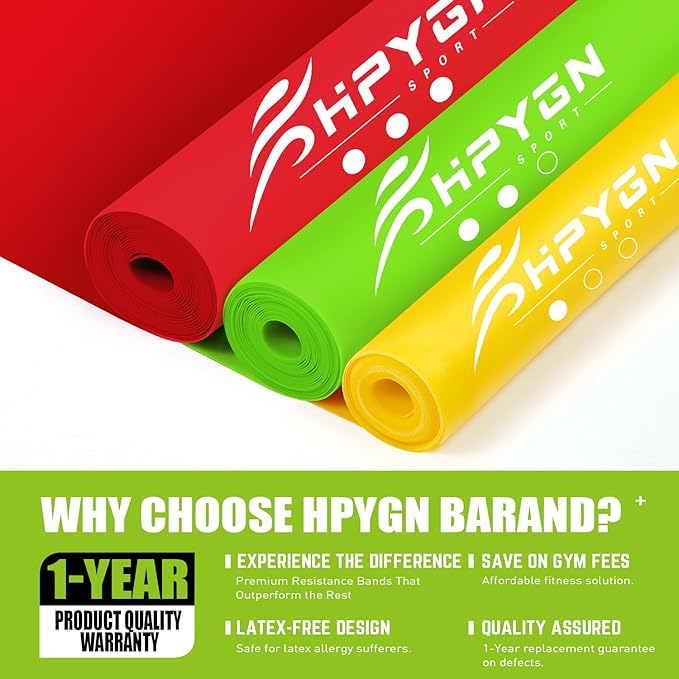 HPYGN 3 Levels Non-Latex Exercise Bands for Physical Therapy & Yoga, Professional Resistance Bands Set for Working Out, Strength Training, Pilates & Rehab, TPE Elastic Stretch Bands for Seniors, Women