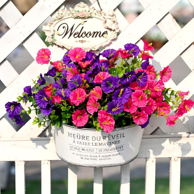 Waipfaru Artificial Flowers for Outdoors, 24 Bundles Faux Plants Outdoor, UV Resistant Artificial Plants Outdoor, Silk Petunias Fake Flowers for Outside Home Decor Planter Porch Decoration, Mix Color
