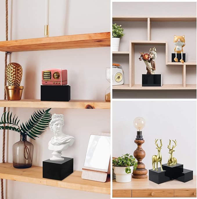 Geelin 6 Pack Acrylic Risers for Display Acrylic Cube Boxes Risers Display Stands with Hollow Bottoms Decorative Stand for Jewelry Candy Table Decor 6 Sizes(Black,3 to 8 Inch,Square)