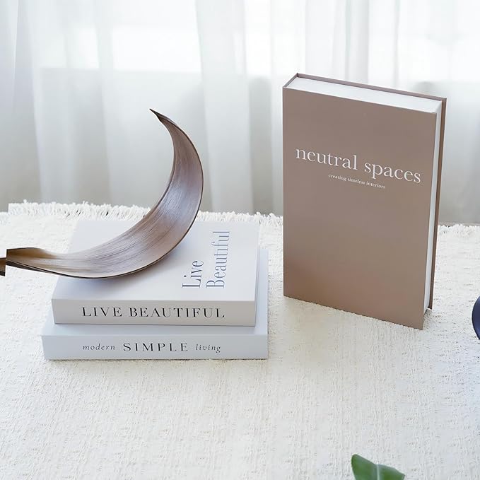 3 PCS Faux Decorative Books for Home Decor-Coffee Table Books Decor-Aesthetic Fake/Faux Books for Decoration,libros Decoration for Coffee Table, Shelf Accessories (Neutral spaccs Simple Live)