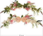 Lvydec 2 Pack Artificial Peony Flower Swag, 25 Inch Decorative Swag with Champagne Peony White Rose and Green Leaves for Wedding Arch Front Door Wall Decor