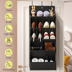 15 Pockets Over the Door Shoe Organizer, Shoe Rack for Closet Door with Large Breathable Pockets, Hanging Shoes Rack for Boots Size, Behind the Door Organizer Shoe Holder for Flexible Storage, Black