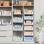 8 Pack Stackable Closet Storage Basket - Stackable Storage Bins, Multifunctional & Foldable Closet Organizer Waterproof, Wardrobe Cupboard Space-Saving Hat Storage Drawer Organizer, White