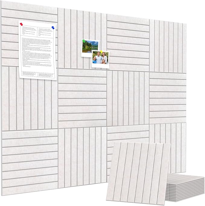 Large Cork Board Alternative 48” X 36” Felt Bulletin Board Tiles, with 30 Pushpins, 60 Adhesive Tabs,12-Pack Slat Wall Paneling, Cork Boards for Office Push Pin Board Felt Board - Oatmeal