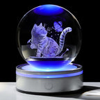 Movdyka 3D Laser Cat Figurines Lamp Glass Animals Statue Home Office Decor, Cat Theme Gifts for Women, Men, Girls - 3.15"/8CM