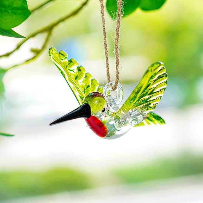 Hummingbird Stained Glass Ornaments Hand Blown Glass Bird Animal Collectible Decorative Hanging Hummingbird Suncatcher for Tree Window Garden