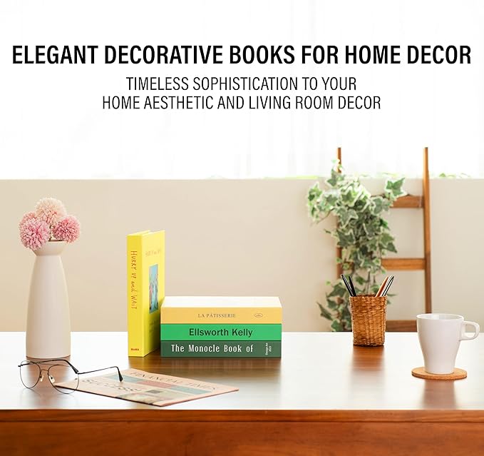 PROBENEX Earthy Sand Faux Decorative Books Set of 4 – Japandi & Scandinavian Neutral Coffee Table Book Stack | Minimalist Taupe Shelf Decor for Modern Living Room, Bedroom, Zen Home Styling