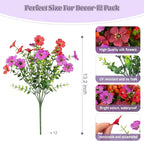 Artificial Fake Flowers Plants for Outdoor Spring Summer Decor, 12 Bundles Faux Silk Flowers for Outdoor Outside Planter Colorful Daisy UV Resistant Look Real for Front Door Porch Patio Yard