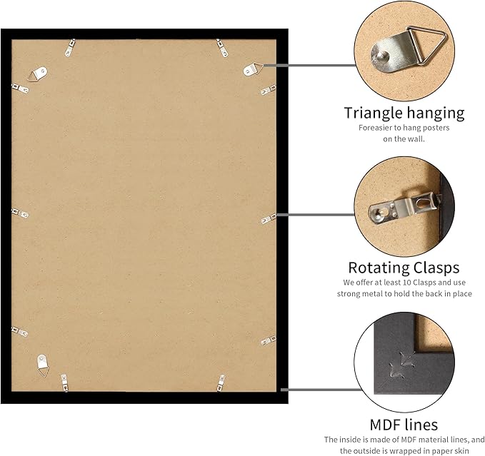 18x24 Picture Frame Black Set of 3, Display Pictures 16x20 with Mat or 18 x 24 Without Mat, Poster Frames 18x24 for Wall Hanging Horizontal and Vertical
