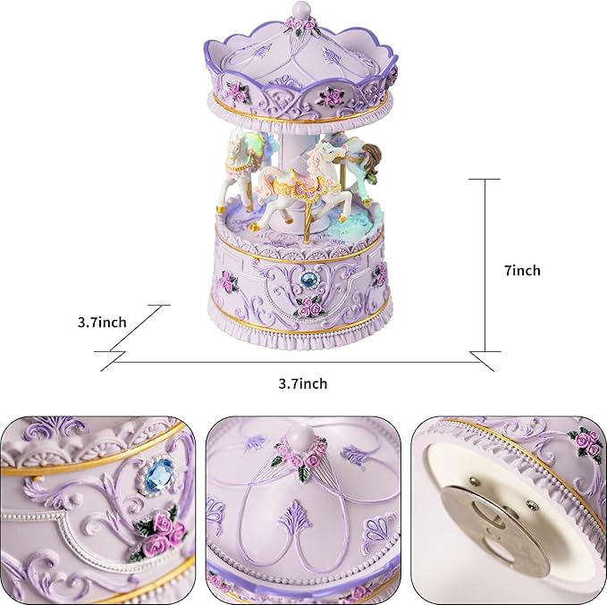 Handcrafted Carousel Music Box with Colorful Lights,Vintage Horse Musical Figurine,for Home Décor,Christmas Valentine's Day Birthday Gifts for Girls,Friends,Kids,Plays Canon in D Tune
