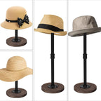 2 Pcs Tabletop Hat Stand Cap with Height Adjustment, Industrial Metal Pipe Rustic Burnt Wood Hat Rack, Wig Rack or Jewelry Display Riser