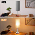 ZJOJO Table Lamp for Bedroom 2 Pack,18in Bedside Lamps with 3 Way Dimmable Rocker Switch & AC Outlet,Nightstand Desk Lamp with Gray Fabric Shade Brown Base for Living Room Home Decor Lights