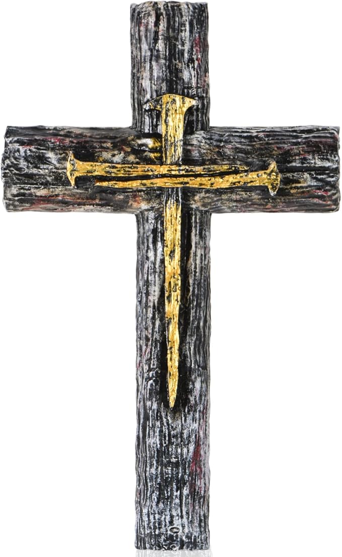 NCPLYGOU Crucifix Wall Cross, Catholic Cross for Wall with Metal Hook, Layered Wood Like Resin Crosses Wall Decor for Church Office Home Baptism, Jesus Wall Art Christian Gifts, Father's Day