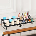 YINMIT Wooden Display Riser Stand, Tiered Perfume and Cologne Organizer Stand, 3 Tier Spice Rack Organizer, Rustic Display Shelf for Candles (3 Tier,2Pack,Black)