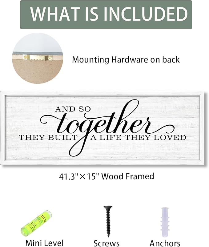 Rutiyoka Farmhouse Wall Decor: 'and so Together They Built a Life They Loved' Sign, 41.3''15'' Framed Wood Wall Art for Bedroom