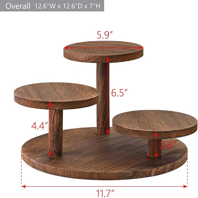 Ikee Design 3-Tier Wooden Display Riser for Jewelry, Wooden Jewelry and Figurine Display Risers, Wood Riser for Decor, Multilevel Stand for Action Figures and Home Decor, Brown Color