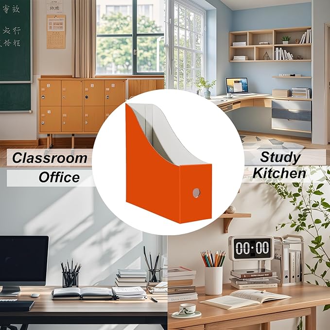 Limitliho Orange-red Cardboard Magazine Holder (2 Pack), Magazine File Holder for Desk, Sturdy Book Bins for Classroom, Vertical File Folder Organizer, 10.6'' H×10.2'' L ×3.5''W Inch Magazine Rack
