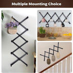 Wall Rack with 14 Hooks, Wooden Wall Expandable Coat Rack for Coat, Hats, Baseball Caps, Coffee Mug, Jewelry(Black)