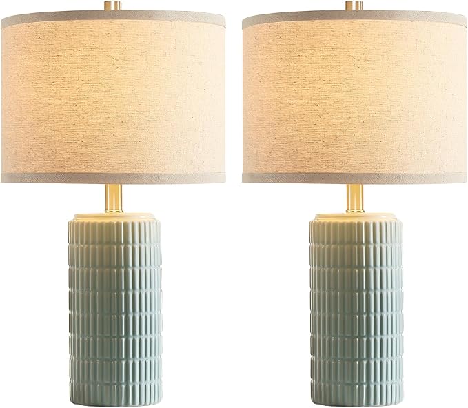 AIEAMPDO 23" Set of 2 Modern Ceramic Table Lamps for Living Room | Nightstand Lamps For Living Room Bedroom Entryway, Office And Study Room, 2 LED Bulbs Included