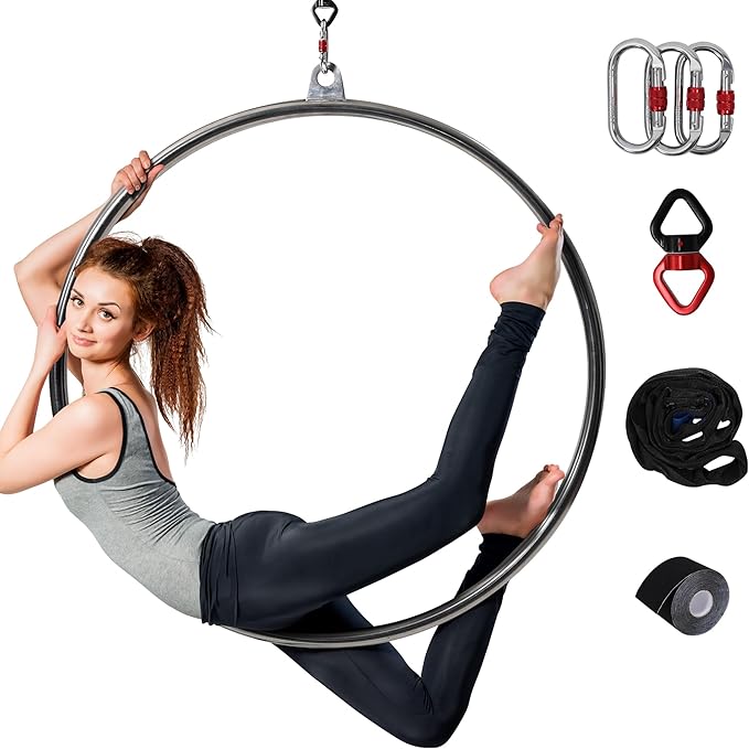 Aerial Lyra Hoop Kit (85CM/90CM), Professional Yoga Starter Set with Rigging Hardware Kit for Home, Exercise, Performance, 32mm Thickness