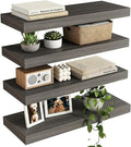 Fixwal 15.7in Floating Shelves, Rustic Wood Finish Wall Shelves Set of 4, Shelves for Wall Decor, with Invisible Brackets for Bathroom, Living Room,Bedroom and Kitchen(Gray)