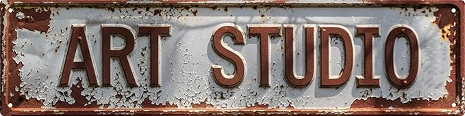 Rustic Art Studio Metal Tin Sign 4x16 In Vintage Round Wall Decor with Blue & Red for Office Bar Cafe Garage Bathroom Bedroom Decor