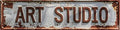 Rustic Art Studio Metal Tin Sign 4x16 In Vintage Round Wall Decor with Blue & Red for Office Bar Cafe Garage Bathroom Bedroom Decor