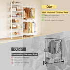ONBRILL H2 Wall Mounted Clothing Rack, Expandable Industrial Pipe Clothes Rack Garment Racks for Hanging Clothes, Heavy Duty Closet Organizers and Storage in Closet System, White