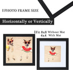 8x8 Picture Frame Black Woodgrain,8x8 Wooden Frames Mat to 4x4 in Photo,Square 8 x 8 Studio Gallery Frame with Real Glass,Rustic Wooden 8x8 Photo Frame Wall & Tabletop for Home Decor
