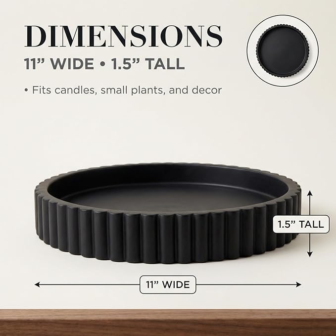 OAKOA Concrete Black Tray for Coffee Table - Round Black Decorative Tray for Table Decor - Bandejas Decorativas para La Sala - Coffee Table Centerpiece