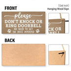JXREQ Don't Knock or Ring Doorbell Sign for Front Door Dog Warning Sign for Gate Fence Yard Home Decor, Beware of Dog Sign Wall Pediments, Dogs Signs Gifts, 12x8 Inch, (Light Brown)